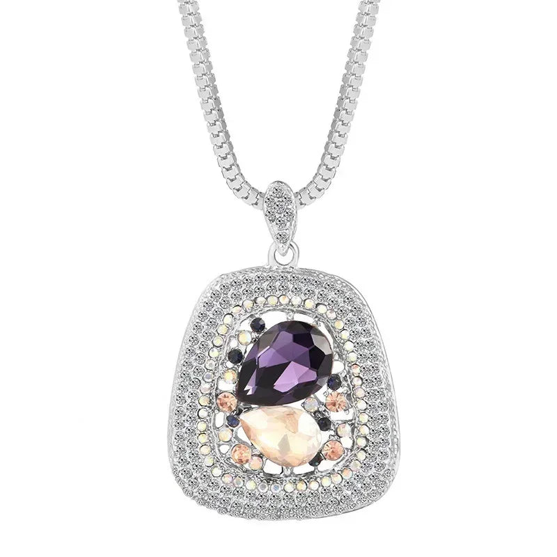 Colliers longs avec pendentif trapézoïdal en pierre semi-précieuse pour femmes, Vintage carré géométrique, cadeaux féminins, bijoux, nouvelle collection 2025