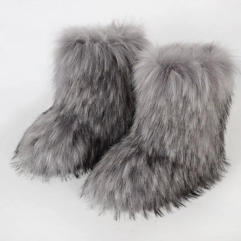 Bottes de neige d'hiver pour femmes en plein air de luxe fourrure fausse fourrure de renard bottes femme en peluche chaud plate-forme chaussures nouvelle mode Bottes grande taille 46