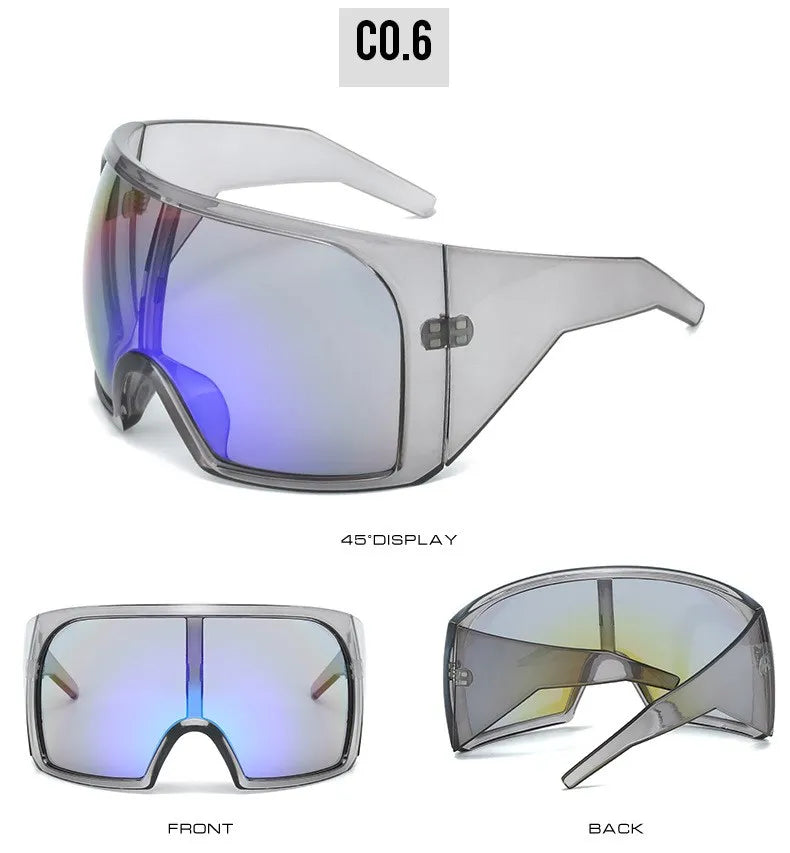 Lunettes de soleil surdimensionnées Punk Shield pour femmes et hommes, grande monture, marque de luxe, masque Steampunk, lunettes de sport pour dames, UV400, 2025