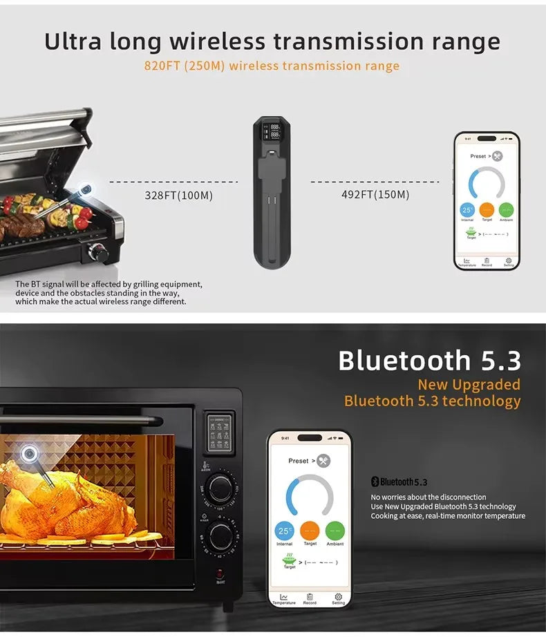 Thermomètre numérique pour cuisine thermomètre à viande sans fil Bluetooth IP67 thermomètres à affichage étanche pour griller BBQ alimentaire