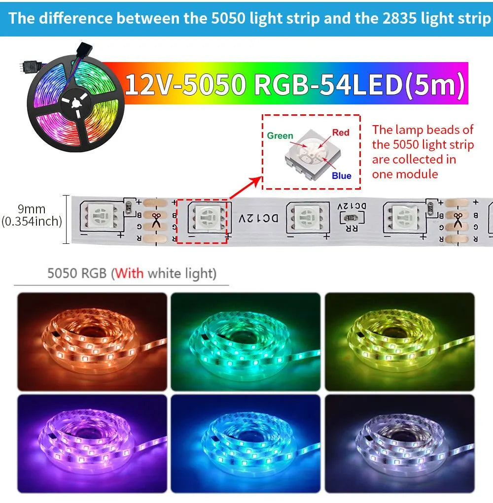 5M USB Led Bande Lumières RGB 2835 60 LED Bluetooth APP Contrôle Luces Led Flexible Diode Décoration Pour Salon Lampe Ruban