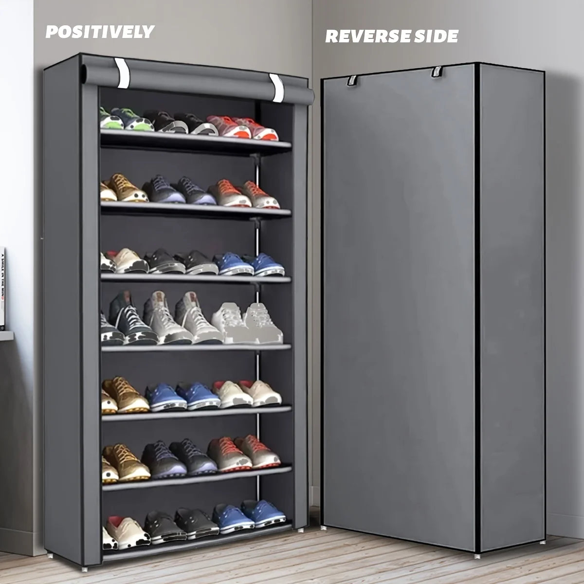 Armoire à chaussures multicouche à 6-10 niveaux avec porte volet roulante anti-poussière, facile à assembler, armoire de rangement domestique peu encombrante, adaptée aux entrées, couloirs, chambres à coucher, salons,