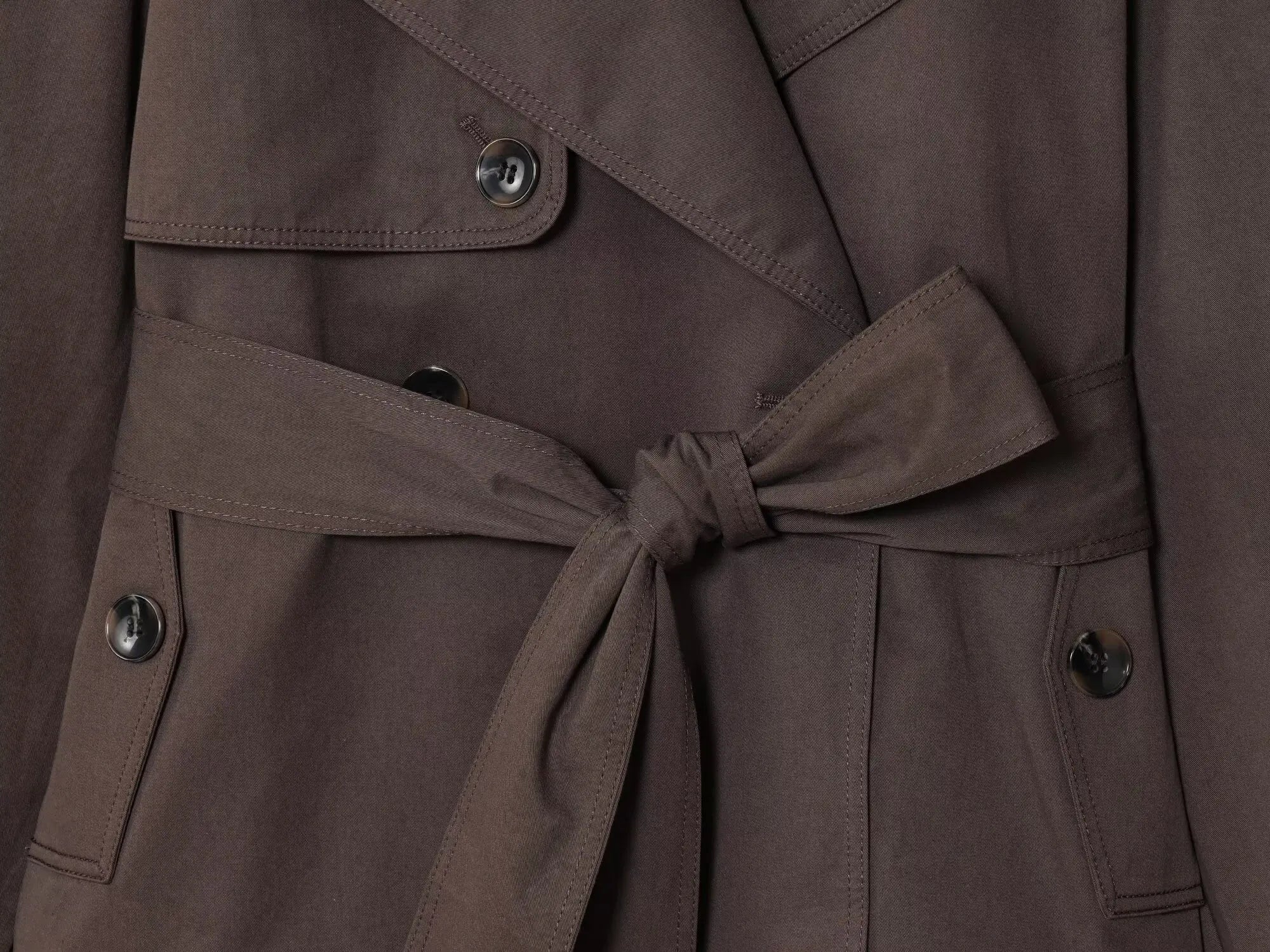 ETJ Autumn 2025 New Collection Women's British Style Double-Breasted Lapel Mesh Colour Belted Casual Trench Coat