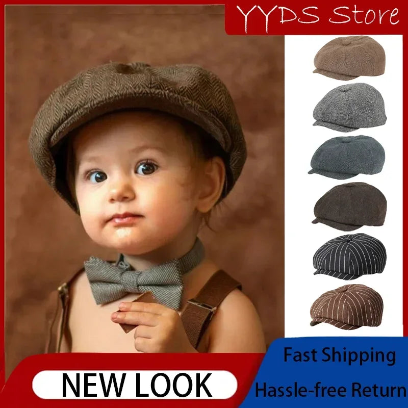 Casquette béret Vintage pour enfants, joli et élégant, chapeau de journal Ca rétro et Tweed pour enfants