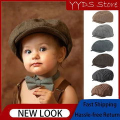 Casquette béret Vintage pour enfants, joli et élégant, chapeau de journal Ca rétro et Tweed pour enfants