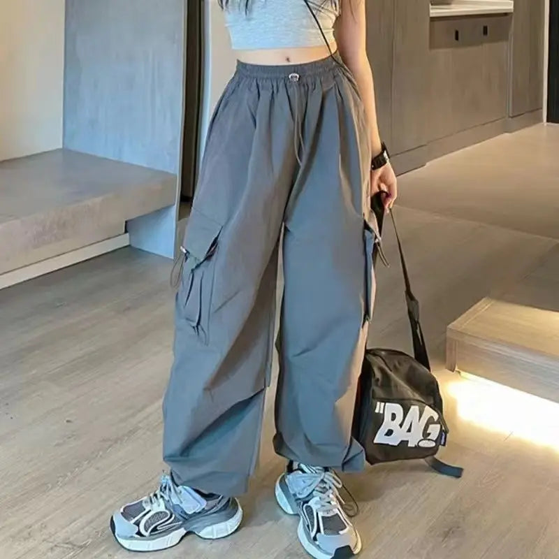 Pantalon de jogging Hip Hop pour enfants de 5 à 14 ans, Cargo pour filles, pantalon droit pour adolescentes, taille haute, Vintage, décontracté, Streetwear, Baggy