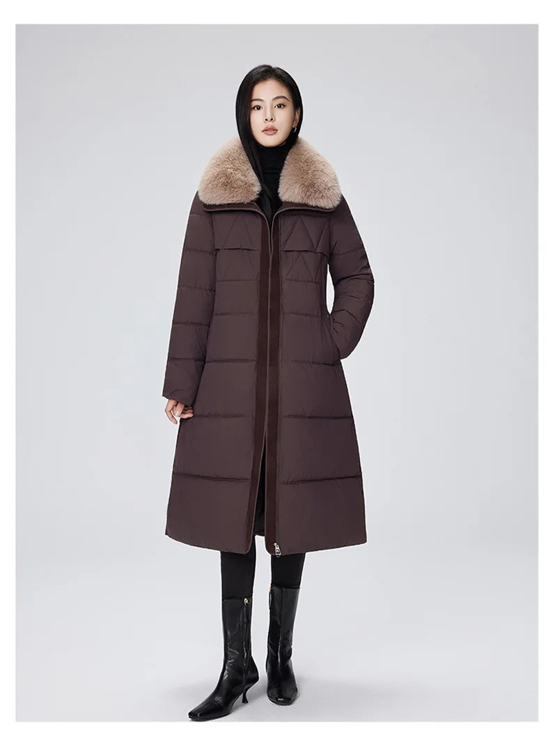 Parka d'hiver à col en fourrure pour femme, veste x-longue rembourrée en coton, manteau épais et chaud, Streetwear avec ceintures, vêtements d'extérieur Slim, à la mode, 2025