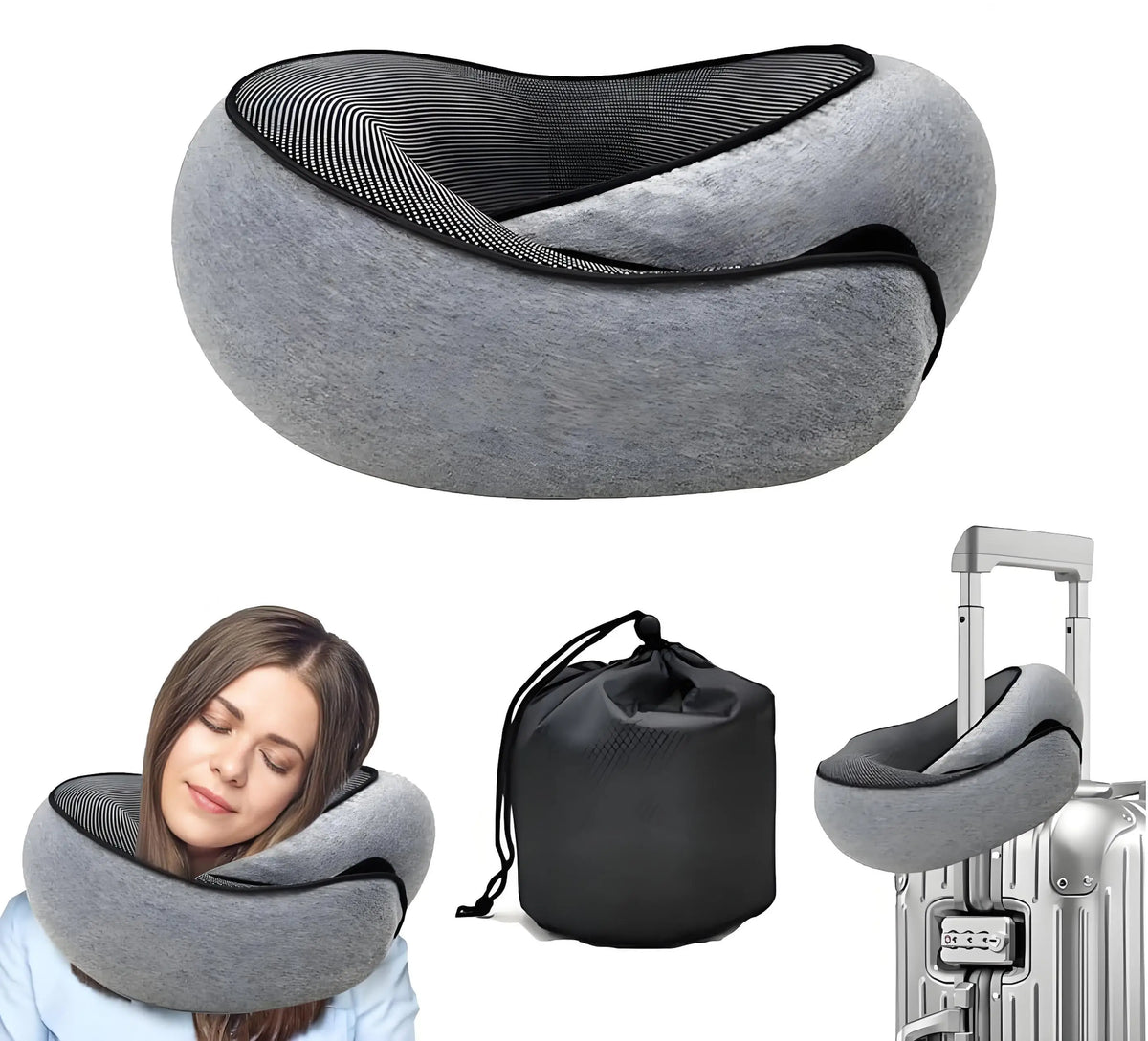 Oreiller cervical de voyage en mousse à mémoire de forme |   360 °   Support pour voiture de bureau d'avion |   Confort ergonomique pour les longs voyages et les déplacements secs