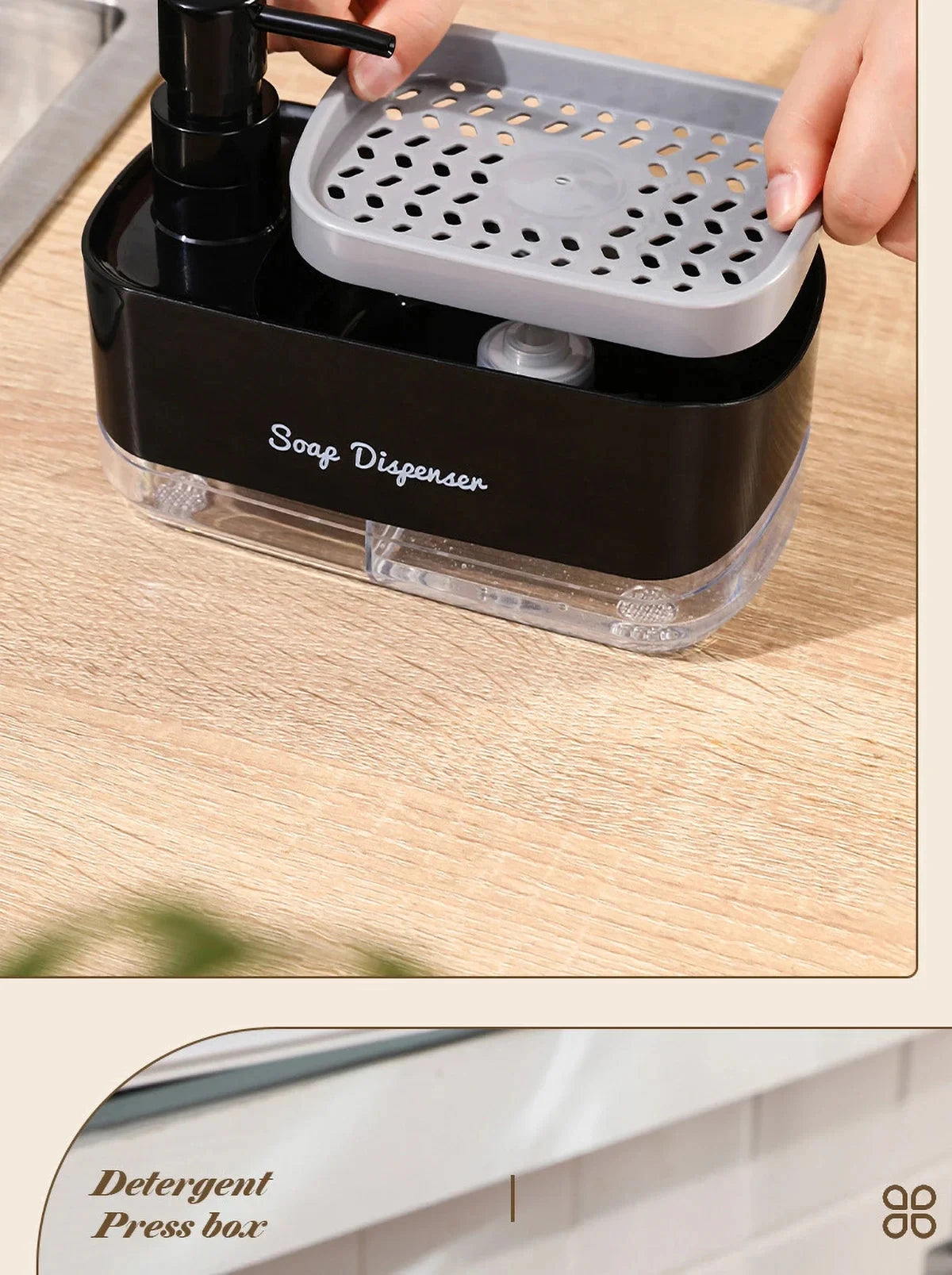 Ensemble distributeur de savon pour les mains et la vaisselle, distributeur de détergent, porte-éponge, pompe à savon de comptoir 2 en 1 pour évier de cuisine