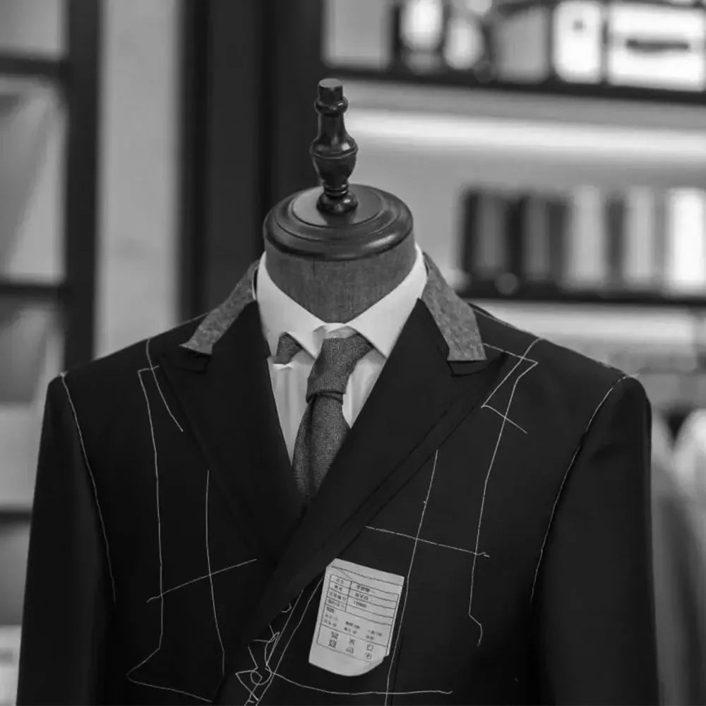 Costume 2 pièces veste + pantalon noir pour hommes, revers à pointe, Double boutonnage, Blazer sur mesure, Tuxedos de marié de mariage, Costume de bal pour Homme