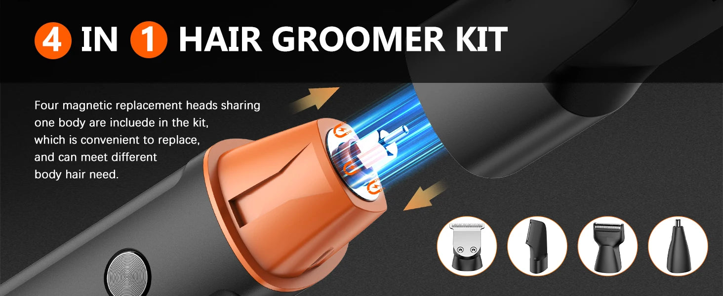 MAXGROOM Kit tondeuse à cheveux pour hommes rasoir pubien cheveux nez tondeuse à barbe électrique IPX6 étanche aine 4 en 1 rasoir pour homme