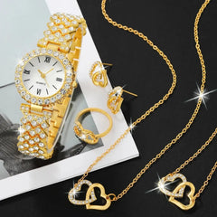 Ensemble de montre-bracelet à quartz pour femme, horloge pour femme, cadran romain, design de marque de luxe, décontracté, 6 pièces