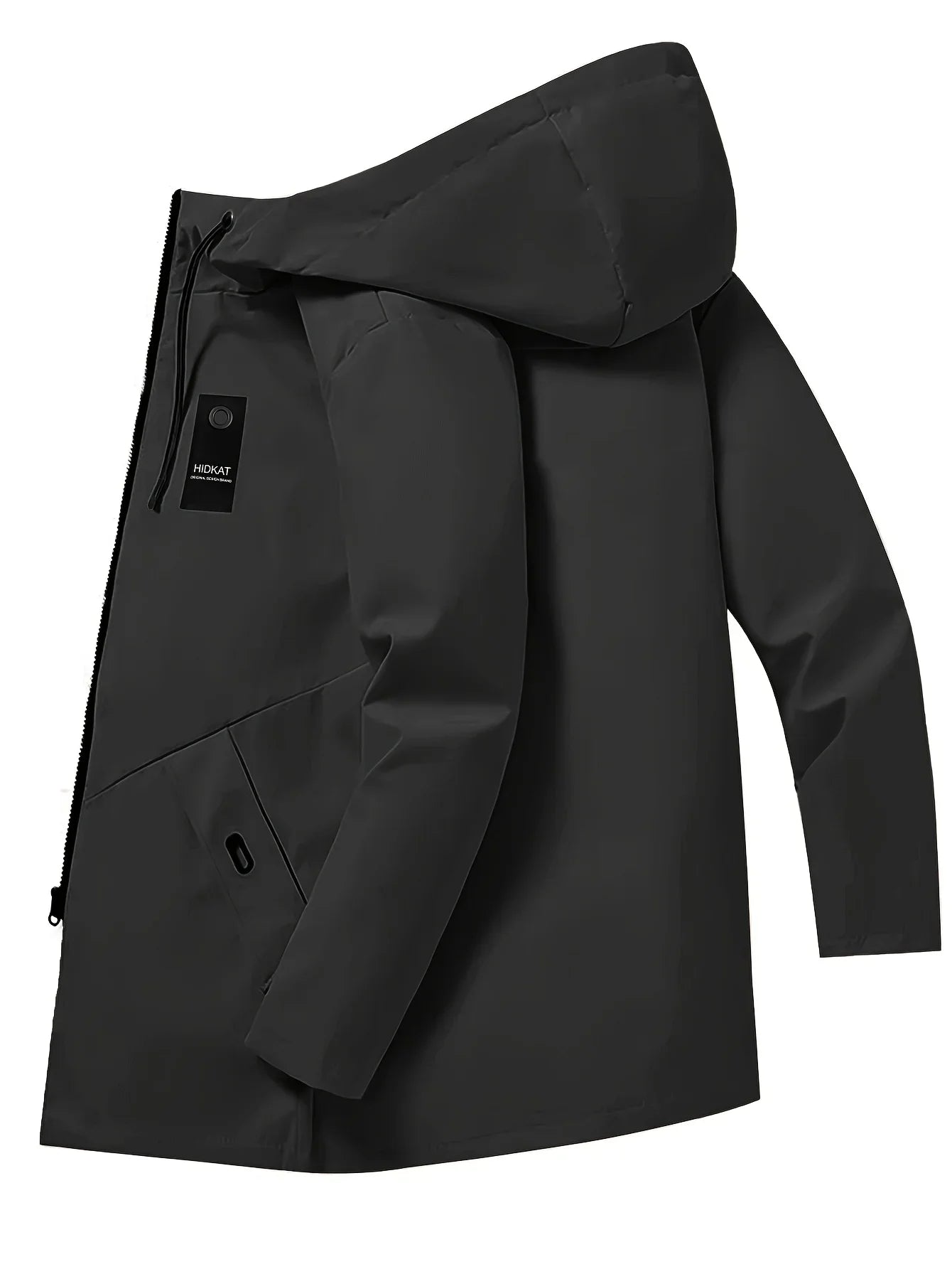 Men's fashionable casual jacket with hood and drawstring, solid color, suitable for spring and autumn casual wear