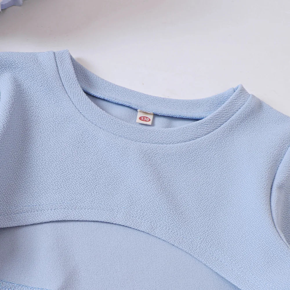 Ensemble de vêtements décontractés pour enfants, tenues pour filles, mode enfants, manches longues, hauts courts imprimés, robe moulante, 5-14 ans, automne 2024