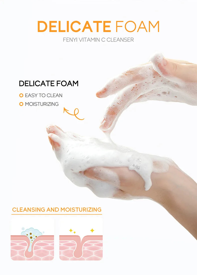 Nettoyant pour le visage à la vitamine C, nettoyage en profondeur, hydratant, élimination des points noirs, soins de la peau, mousse de lavage du visage, soins pour la peau