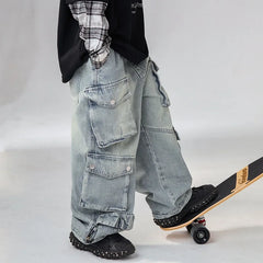 Jean ample à jambes larges pour garçons, pantalon de travail pour enfants moyens et grands, coupe confortable, printemps-automne