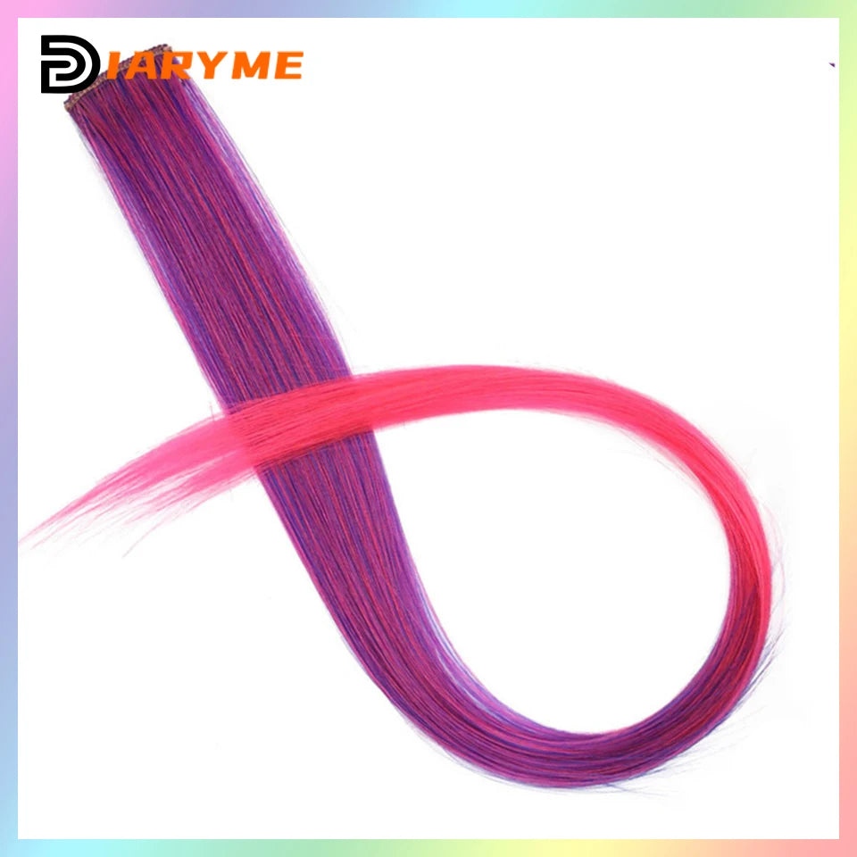 Colorful curly synthetic hair extensions for girls, long clip-in hairpiece, multicolored party strands, wig piece, for women and children