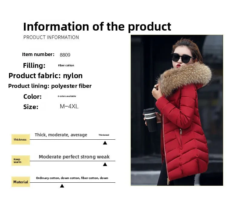Veste d'hiver mi-longue en coton pour femme, manteau d'hiver rempli de grand col en fourrure, fibre de Polyester de Style britannique Non amovible