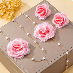Ensemble de bijoux pour femmes, tissu élégant, fleur, Imitation de perles, collier, Bracelet, boucles d'oreilles, bijoux bohème pour usage quotidien et vacances