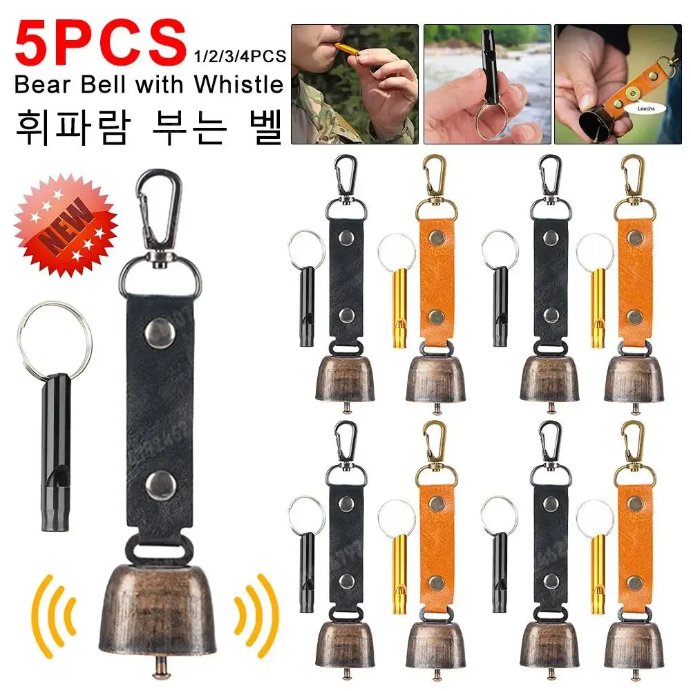 Loud bear bell with emergency whistle set, magnetic bear bell, silent repellent bell, bear bell for bear deterrence, 1-5 pieces