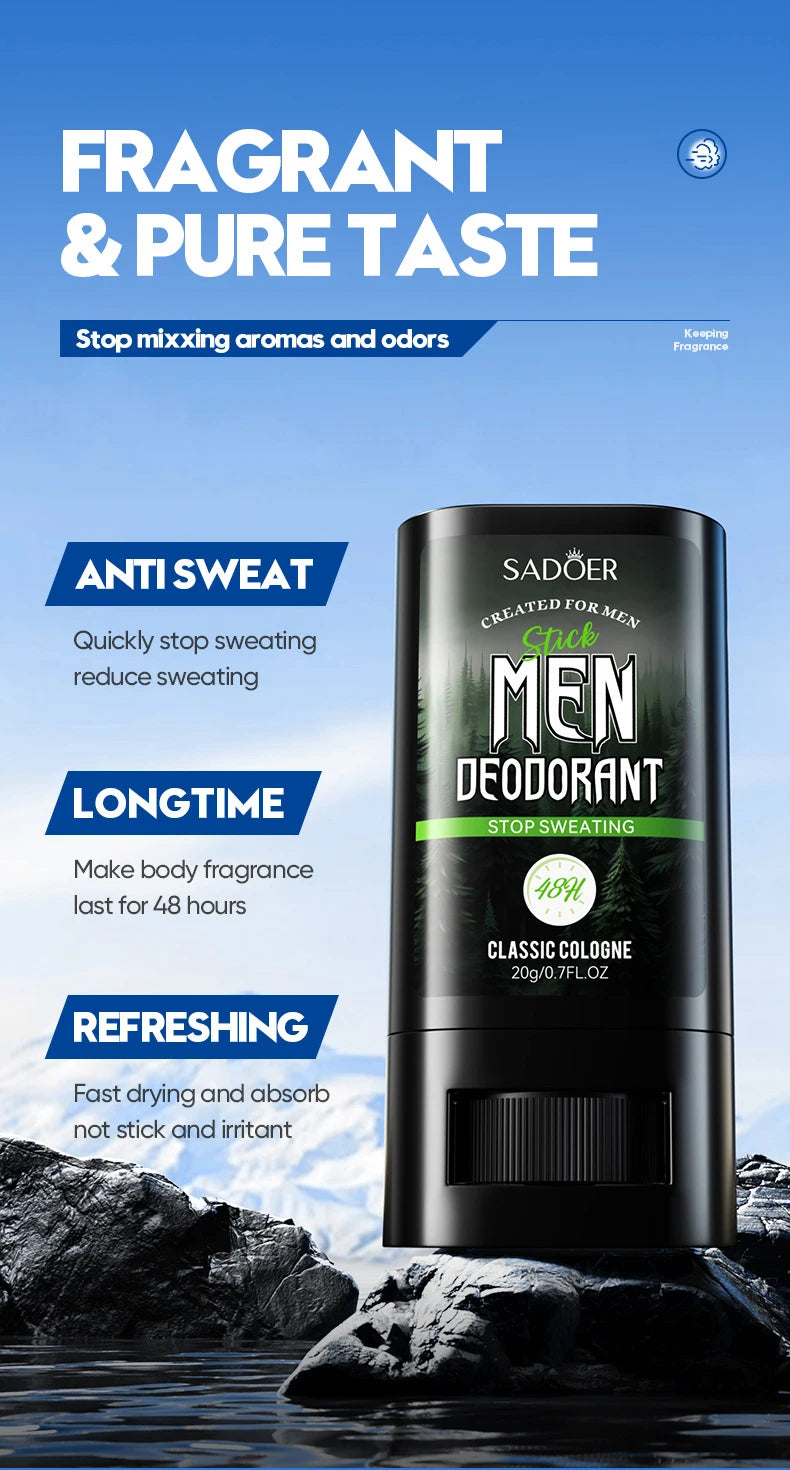 SADOER crème désodorisante Anti-transpiration pour hommes bâton séchage rapide retenir parfum rafraîchissant corps poignet odeur Anti-transpiration crèmes