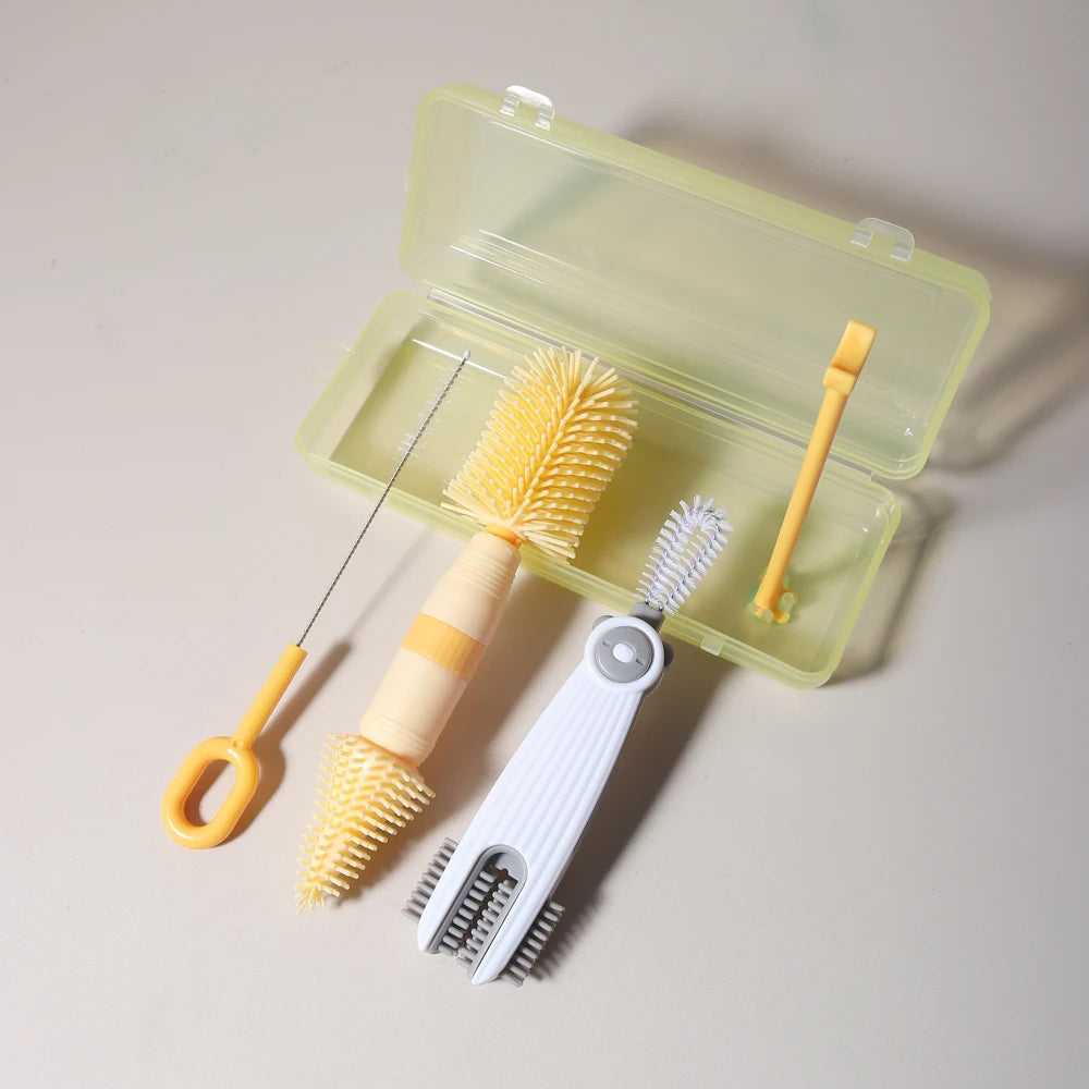 Ensemble de nettoyage de biberons 4 en un, brosse à sucette portable en Silicone, brosse en paille, rinçage de biberon rotatif à 360 degrés