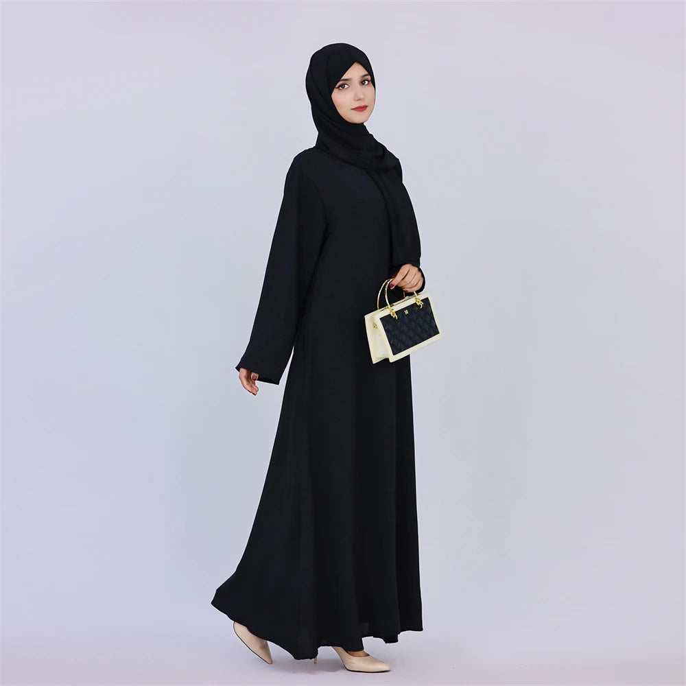 Noir blanc rose solide dubaï modeste sous Robe Abaya Islam caftan musulman avec poches robes pour femmes Robe Femme Musulmane