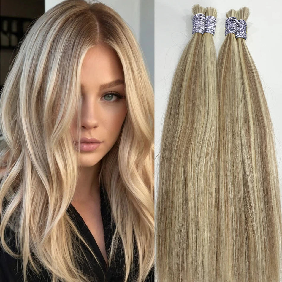 613 Straight Human Hair Bundles, No Weft, 100% Virgin, Highlighting Original Russian Natural Unprocessed Blonde Loose Extensions