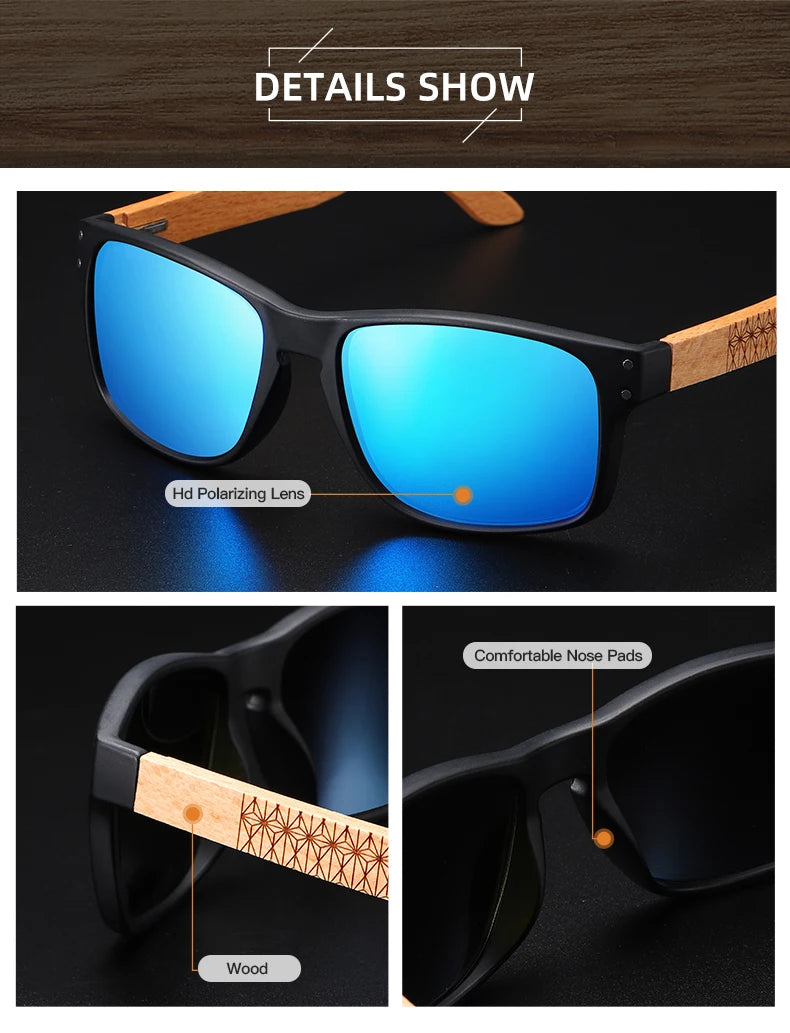 XSW-Lunettes de soleil polarisées faites à la main en bois de hêtre pour hommes, lunettes de soleil de conduite en plein air, charnière renforcée, design de marque, 5527