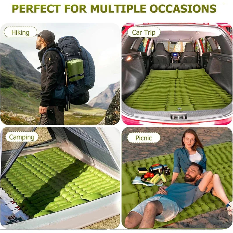 Lit de voyage pour 2 personnes en plein air, tapis d'air Double coussin de couchage pour Camping, tapis auto-gonflant, matelas de couchage avec oreiller pour la randonnée
