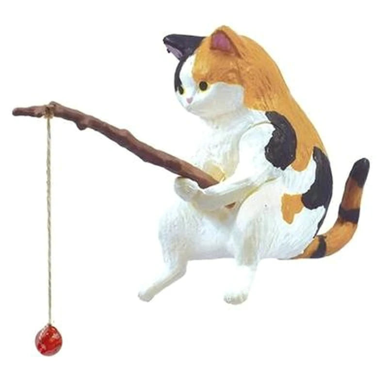 Ornements de chat de pêche, Mini Figurine en résine, aménagement paysager d'aquarium, dessin animé