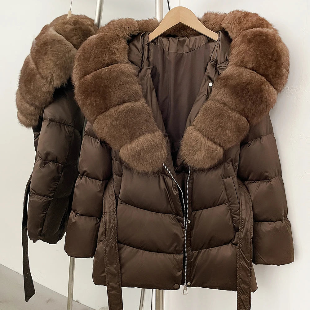 Down Jacket Women Large Fox Fur Hooded Thick Natural Silver Fur Warm Female Parkas Waterproof 2025 Winter 90% Duck Down Coat