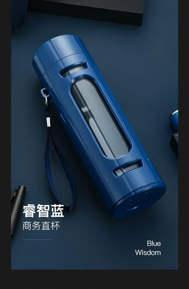 400, 600, 800, 1000ml glass bottle/cup with filter cord, plastic case, glass cup, water bottle, business gift, black/blue