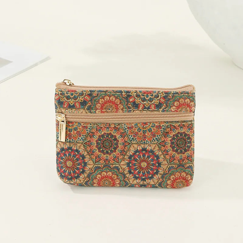 Porte-monnaie original en liège pour femme, mini portefeuille, petit sac, porte-monnaie avec double fermeture éclair, sac d'argent, carte, clé, rouge à lèvres, évaluation