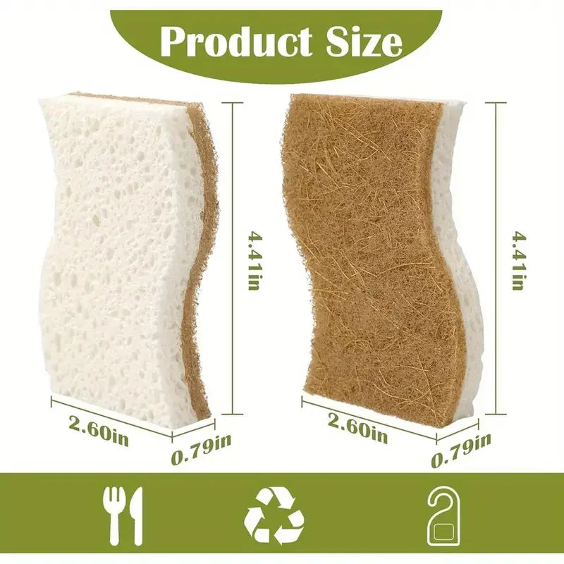 Éponge de cuisine naturelle en Cellulose et noix de coco, 6/12 pièces, pour la vaisselle, paquet d'éponges de nettoyage ménager blanches