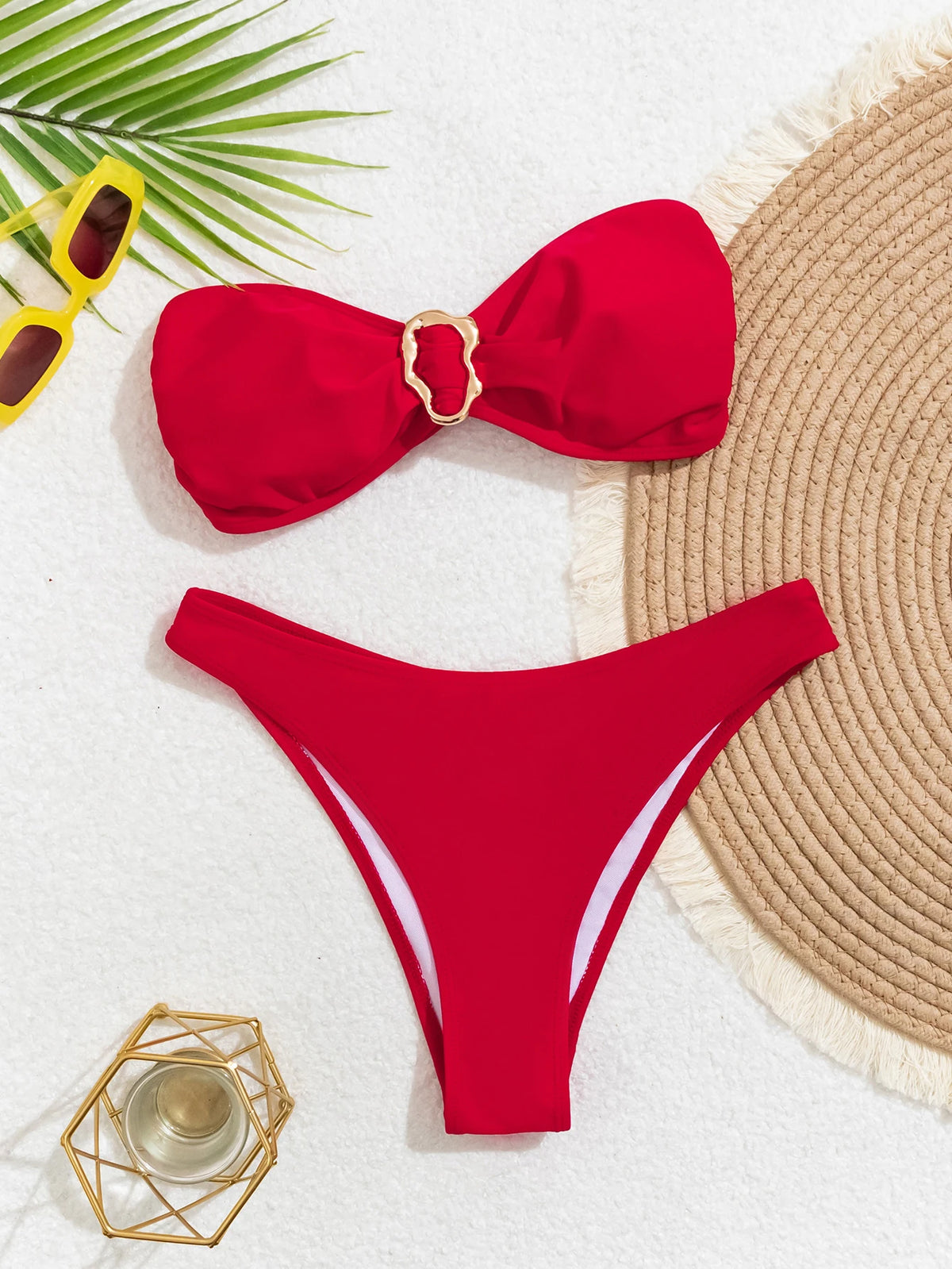 "2025 Sexy push-up bandeau bikini set - Brazilian string swimsuit for women" 