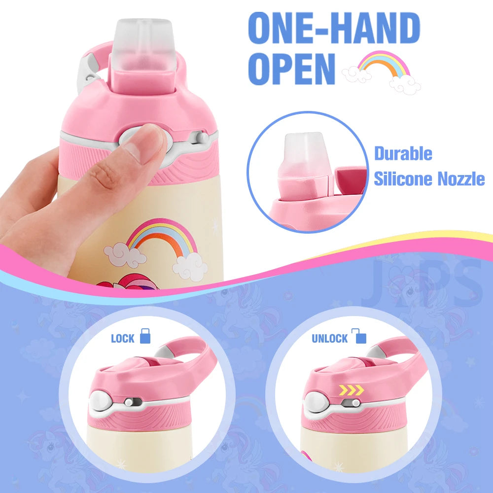 400ML enfants bouteille d'eau dessin animé Animal tasse pour enfants avec paille en acier inoxydable flaques sous vide bouteille Thermos tasse thermique tasses