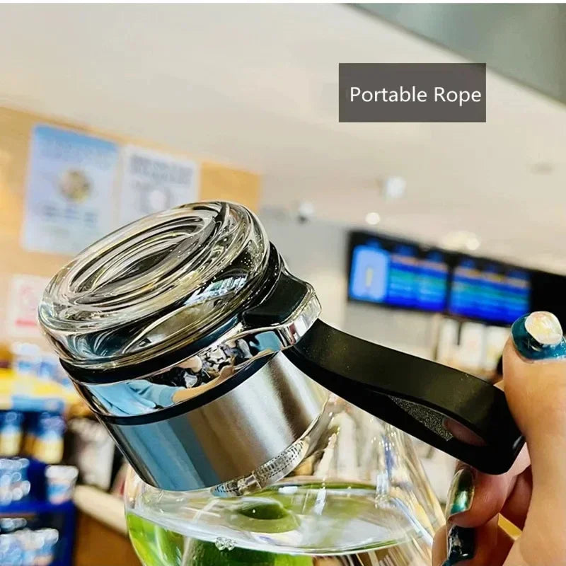Bouteille d'Eau en Verre de Grande Capacité, Transparente, pour le Lait, le Jus, pour l'Extérieur, Portable, Étanche, pour le Thé, 2L