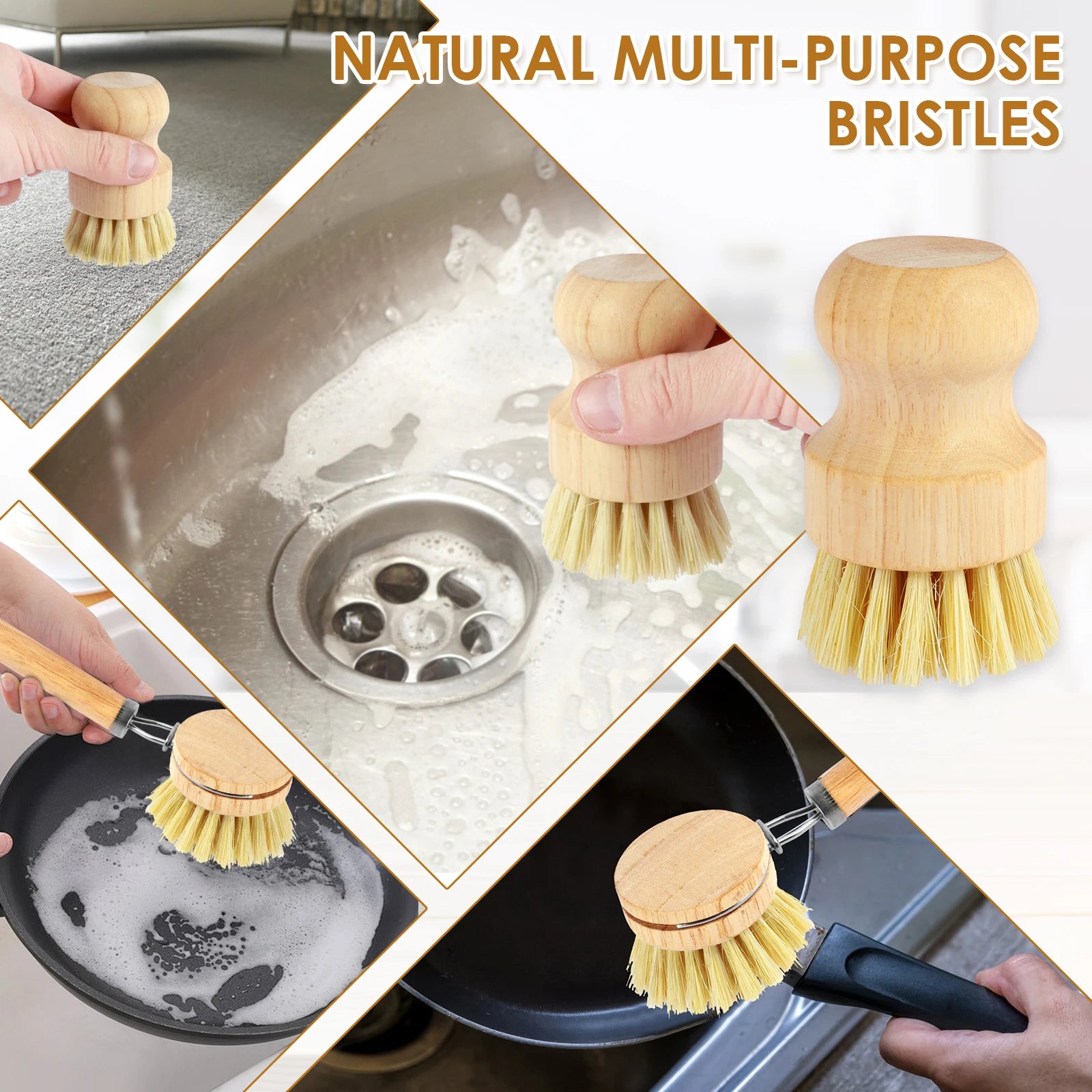 Brosses à vaisselle en bambou remplaçables, épurateurs de nettoyage en bois de cuisine, outil de nettoyage ménager, 4/5 pièces