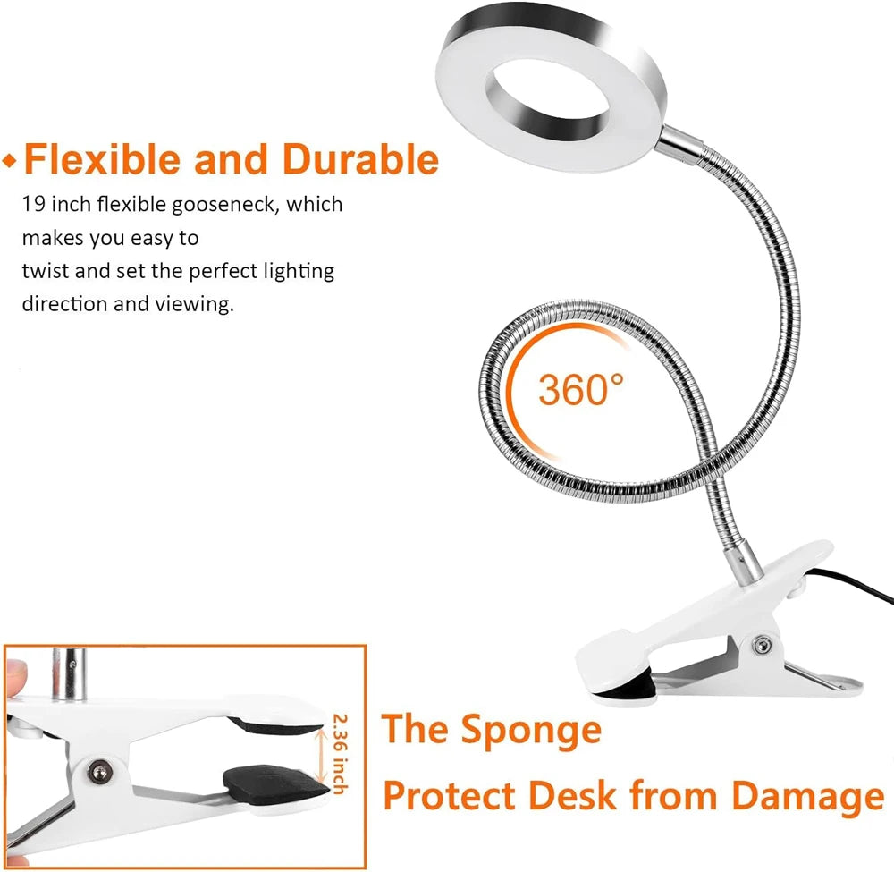 48 LED lampe de bureau Clip USB livre lumière chevet 360 °   Protection oculaire flexible, lampe de lecture à col de cygne, luminosité réglable, niveau 3