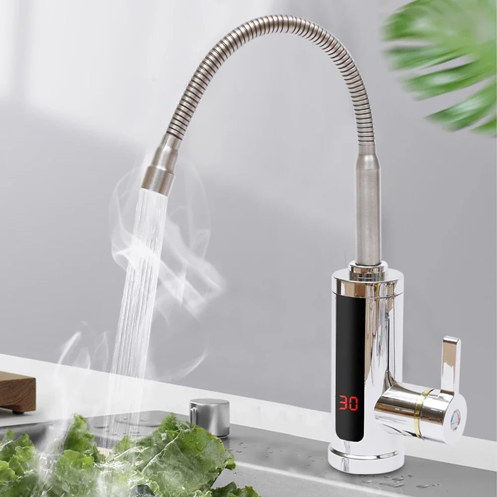 Robinets de cuisine robinet électrique robinet de cuisine chauffe-eau instantané chauffable 3KW salle de bains cuisine rotatif 360 °   LCD