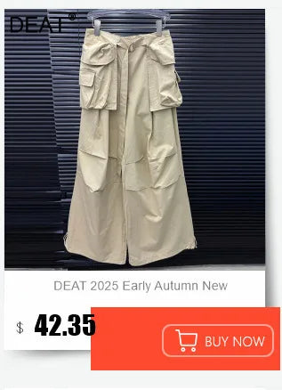DEAT 2025 Autumn New Fashion Patchwork Burls Cargo Denim Pants for Women High Waist Loose Wide Leg Fashionable Jeans 11A06257