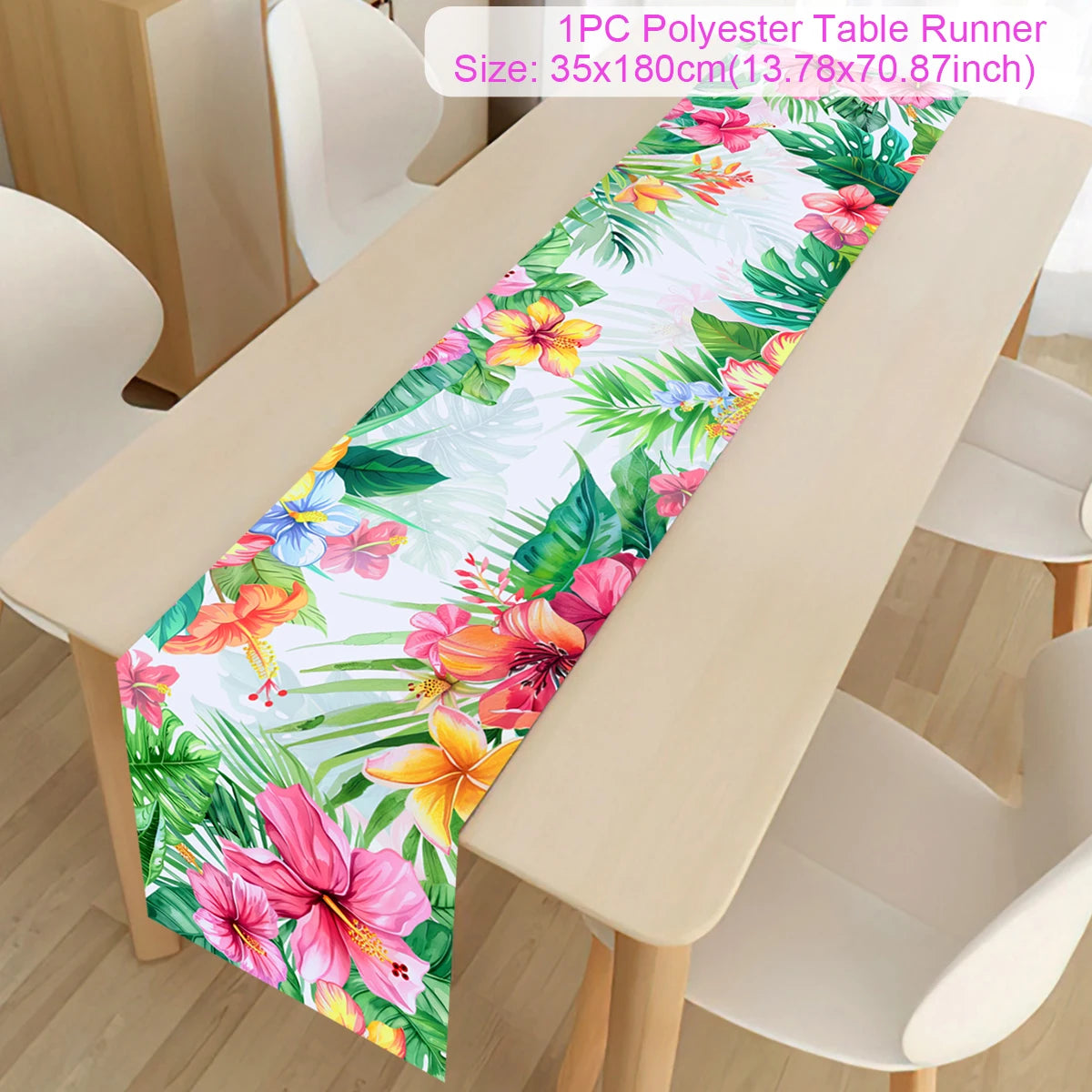 Summer Hawaiian Flower Table Runner, Flamingo Birthday Party Decor for Kids, Aloha Hawaii Tropical Party Supplies, Dining Table Decor