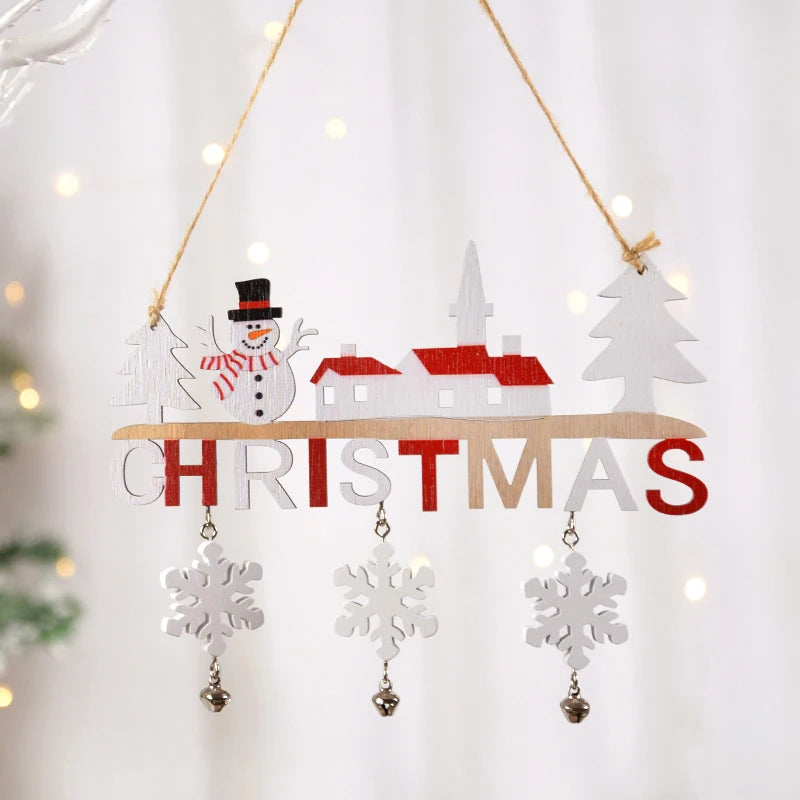Wooden Christmas decorations, wall pendant with porch letters, snowman, creative decorative craft