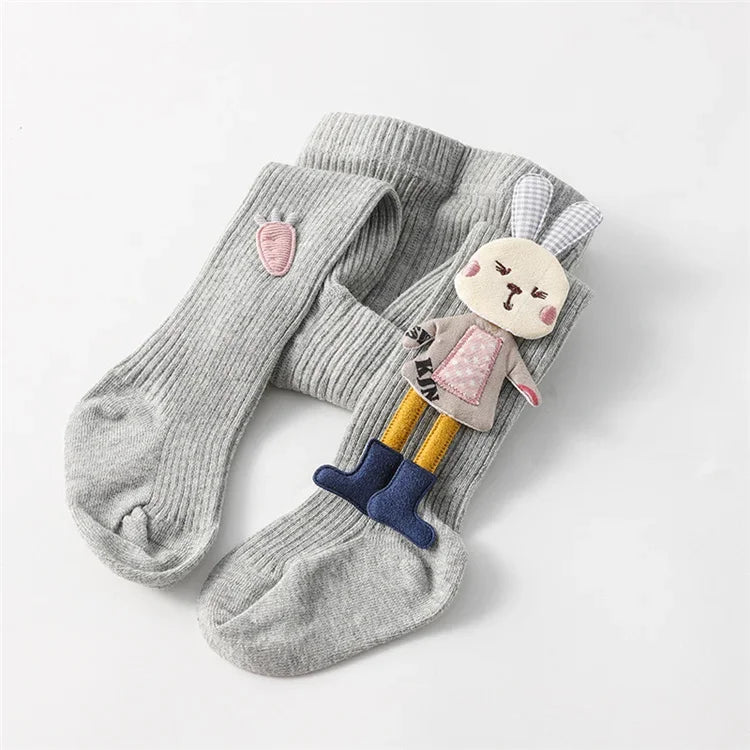 Knitted tights for girls, solid color children's tights, cartoon rabbit design, soft cotton, children's tights, autumn/winter, sizes 1-7T, pants, new