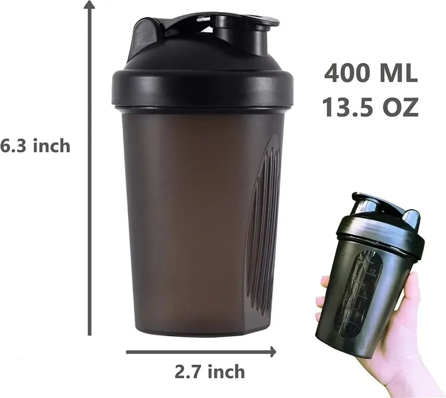 Bouteille Shaker de sport de 400 ml – Tasse à boire extérieure portable avec boule de mélange en acier inoxydable et marquages de mesure