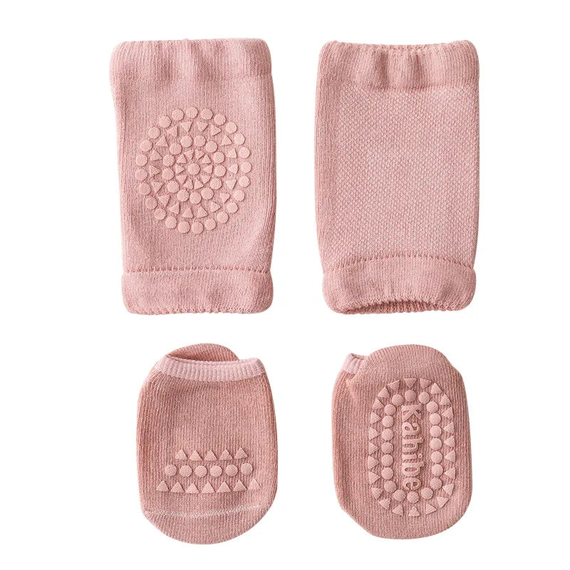 Ensemble de chaussettes et genouillères pour bébé, pour filles et garçons, couleur unie, antidérapantes, sécurité pour enfants rampantes, protection des jambes et des genoux