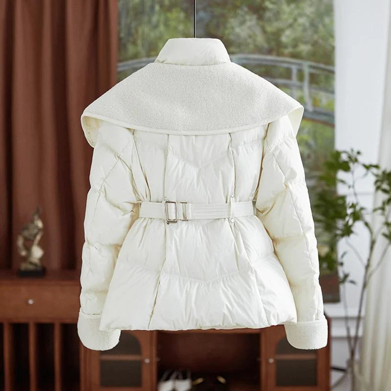 Women's Double-Layer Collar Parka Jacket, Cotton Padded Coat, European Style, Long Sleeves, Puff Outerwear, 2025