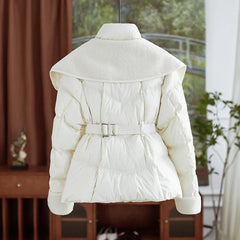 Women's Double-Layer Collar Parka Jacket, Cotton Padded Coat, European Style, Long Sleeves, Puff Outerwear, 2025