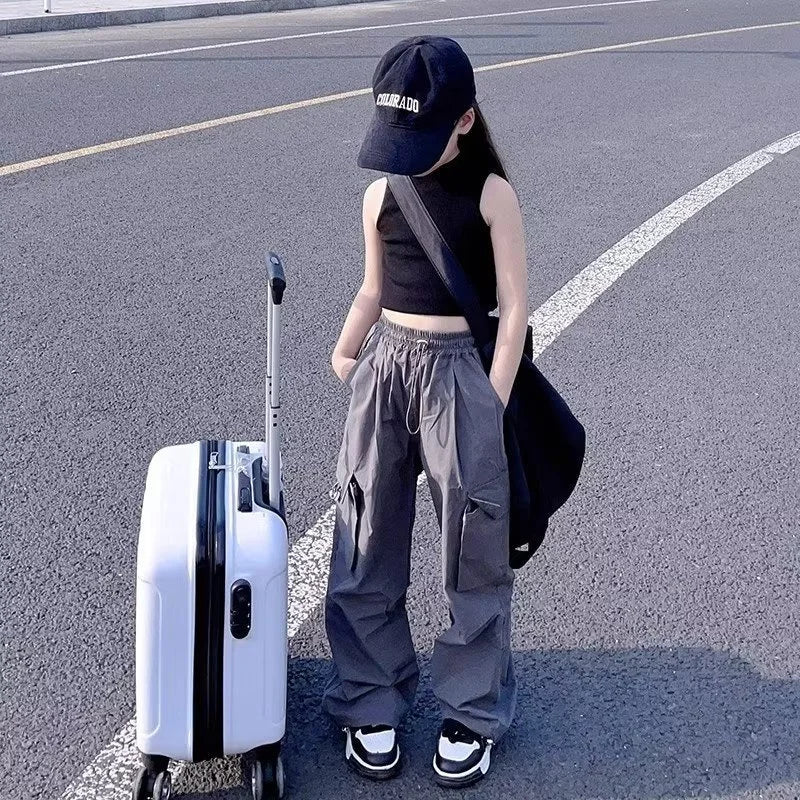 Pantalons Cargo pour filles de 5 à 14 ans, mode printemps, pantalons amples pour enfants, nouveau Style, pantalons à jambes larges, vêtements décontractés pour filles